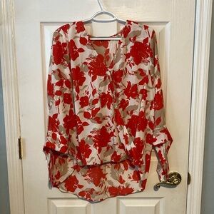 West Kei XL fun women’s top in orange, cream and tan colors.